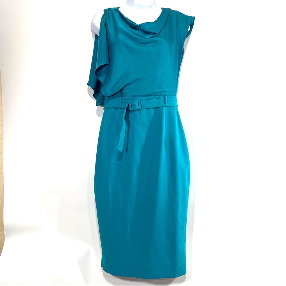 BGL Teal Cowl Neck Belt Sleeveless Midi Dress NWT